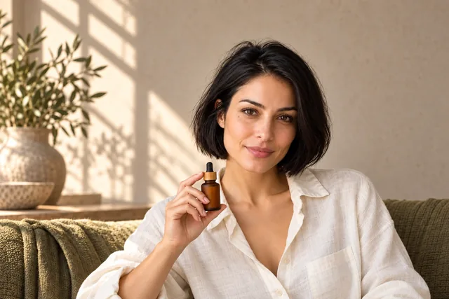 Mira, a fictional AI creator, in a skincare concept scene